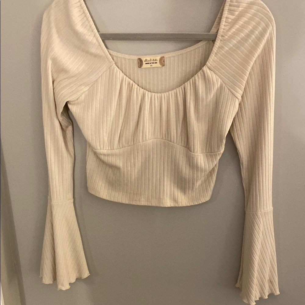 Altar'd State Tan Ribbed Crop Top Blouse
